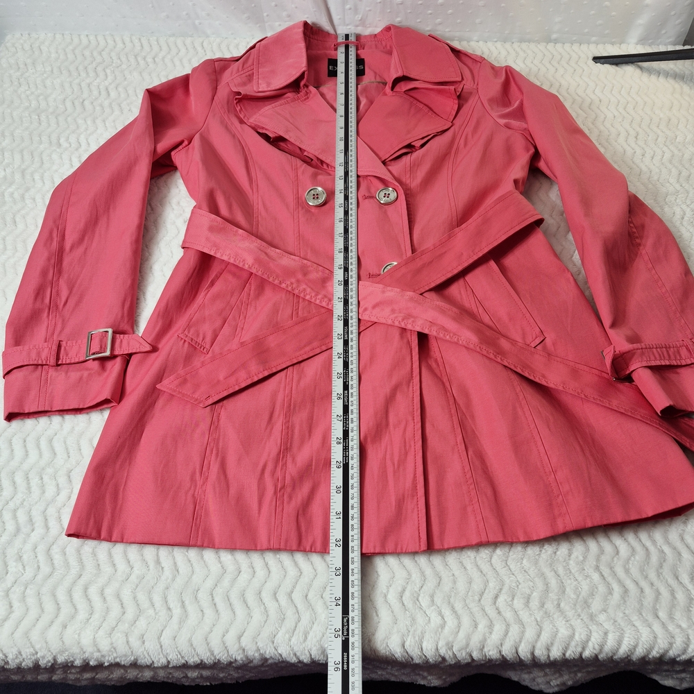 Express Women's Coral Ruffled Lepel Trench Coat Size Med - Picture 9 of 12